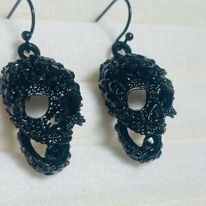 Skull Earrings Black Rhinestone